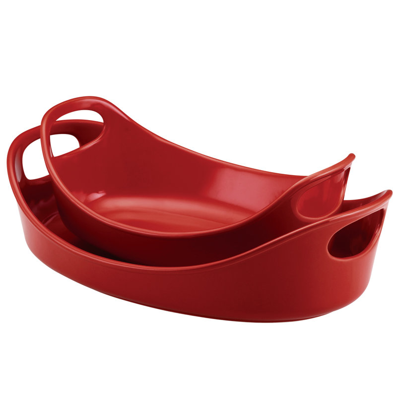 Rachael Ray Stoneware Ceramic Oval Baker Set, Red