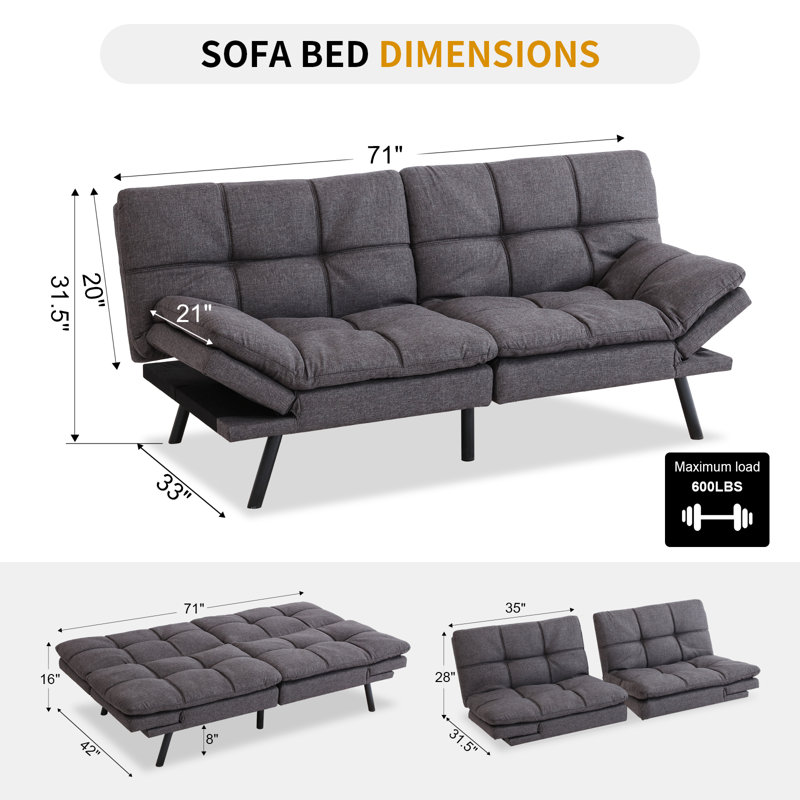 George Oliver & Unia ！！ Futon Sofa Bed with Adjustable Armrests & Backrests - 2.5" Plush Memory Foam, 15-Min Assembly, Compact Space Hero
