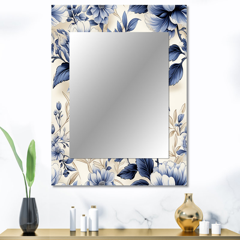 Cobalt Blue Victorian Rococo Victorian Pattern - Floral Mirror Wall Decor, 40" x 30"