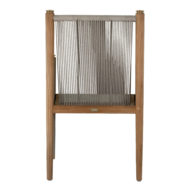 Pacifica Outdoor Teak Dining Armchair with Sunbrella Cushion, Perigold Piccadilly Stripe Ash, No Welt