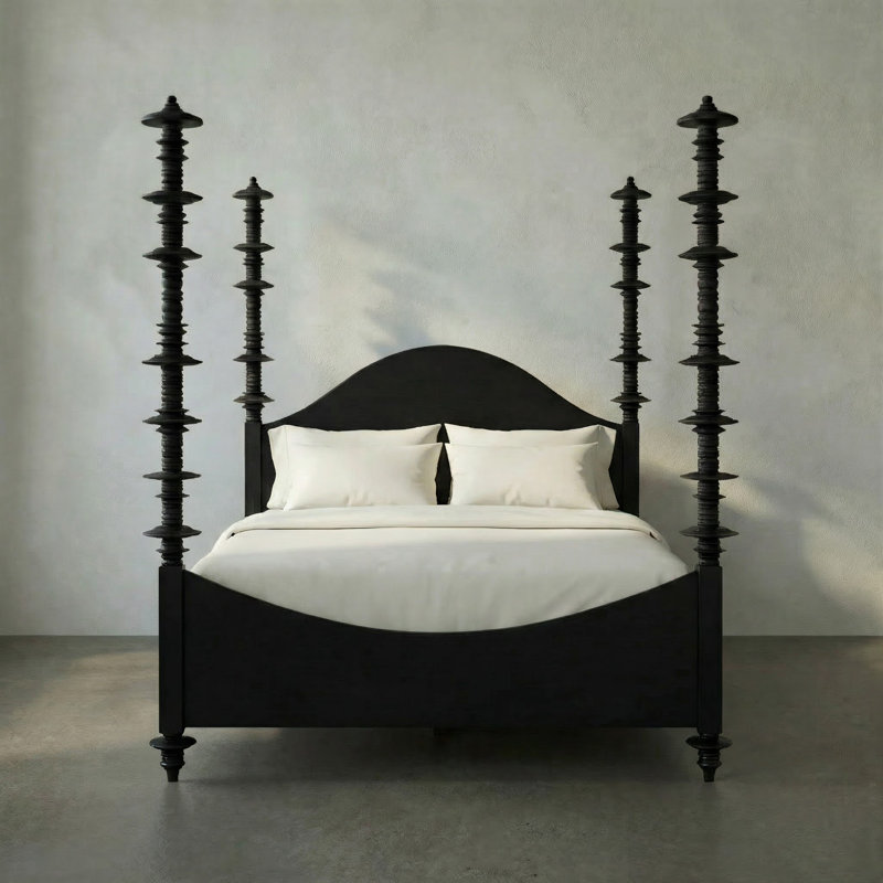 Ferret Solid Wood Four Poster Bed, Hand Rubbed Black, Queen