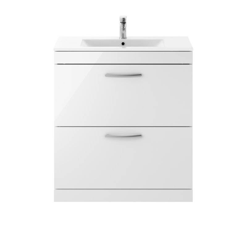 Athena 805 mm Freestanding Single Vanity with Integrated Ceramic Basin, Gloss White