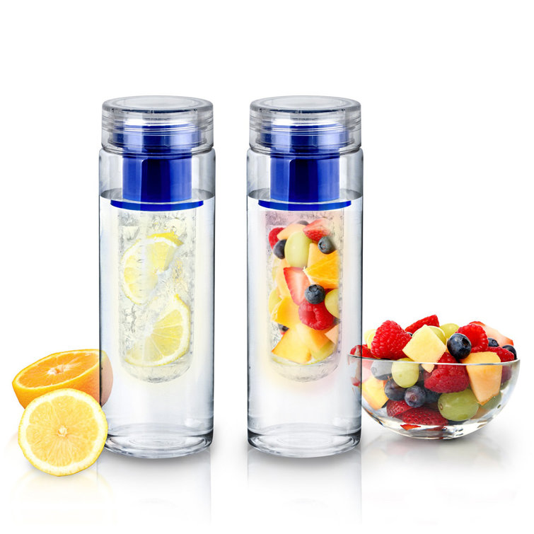 Fruit Infuser Water Bottle with Lid, Round Tritan Tumbler with Flavor Cartridge, BPA-Free Fruit Infusion Cup with Silicone Sleeve, Flavor Infuser
