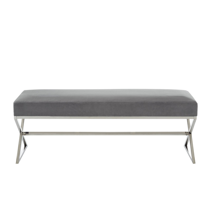 Aurora Velvet X-Leg Base Bench, Gray