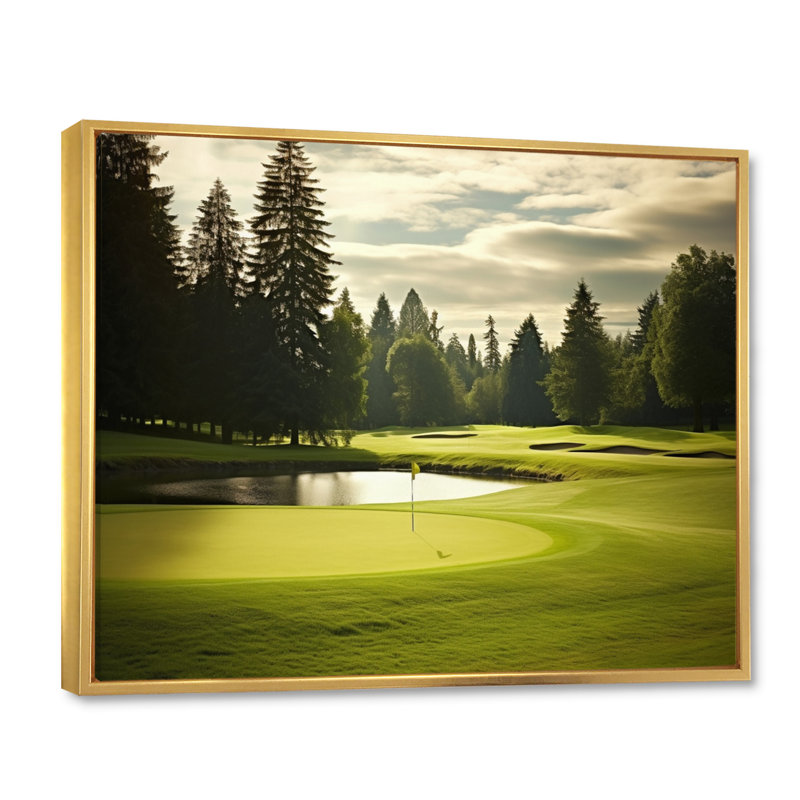 Golf Fairway Serenity - Art encadré golf, Cadre flottant doré, H 24 po x l 32 po x P 1 po
