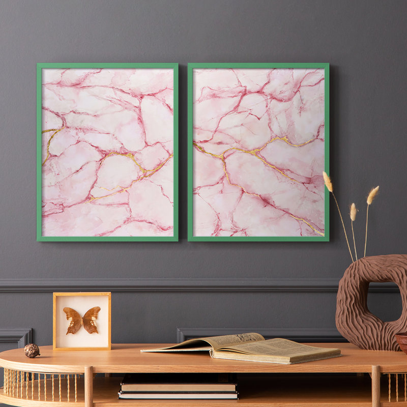 «Rose Marble I», reproduction encadrée de qualité supérieure - prête à être accrochée - aucun clou requis - aucun clou requis