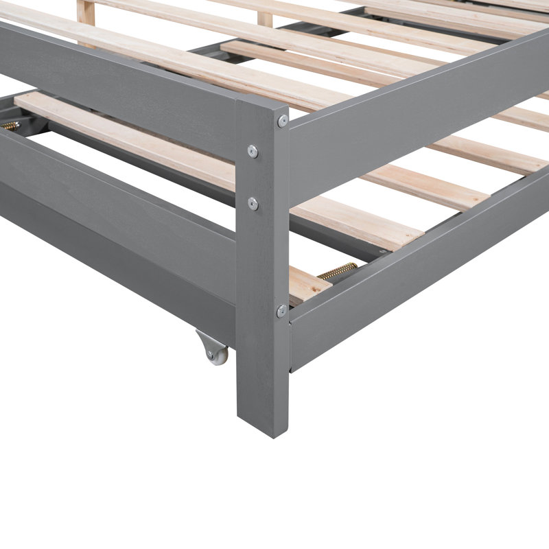 Lit plateforme gris avec lit gigogne réglable