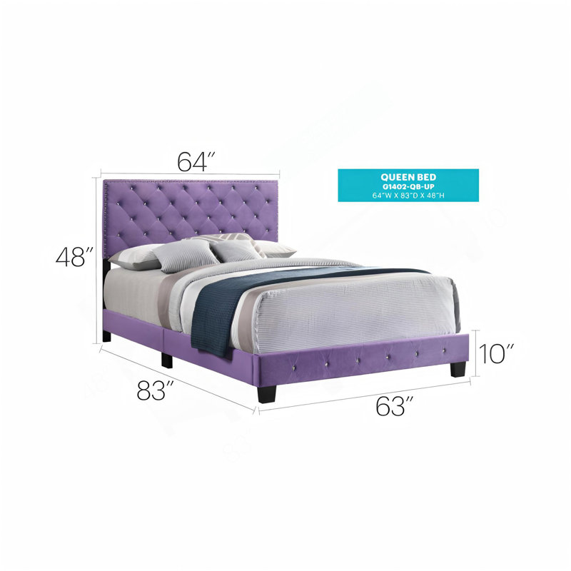 Enchanting Purple Transitional Queen Bed, Purple