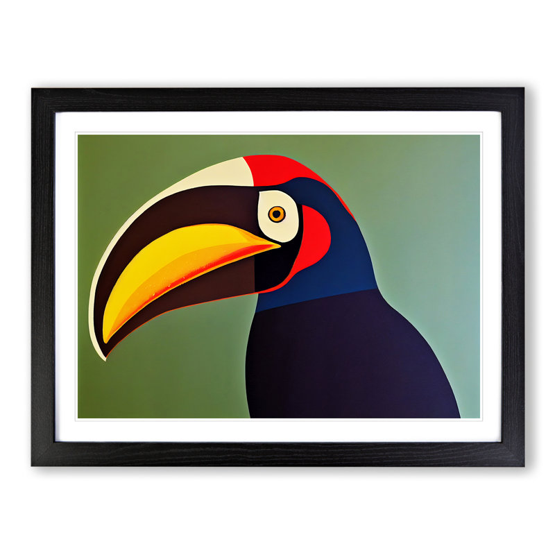 Flashy Toucan Bird Abstract 1 Piece Single Picture Frame Wall Art, 46cm H x 64cm W x 2cm D, Black