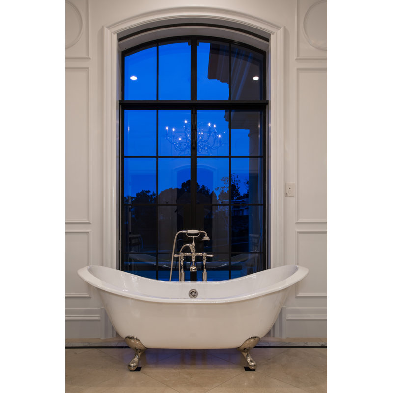 Edwardian Exposed Floor Mount Tub Filler, Satin English Gold