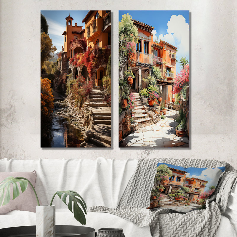 «Fauvisme espagnol Hacienda», 2 pièces, H 32 po x l 32 po, Toile tendue