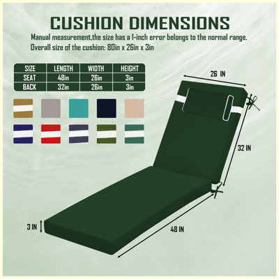 Coussin de chaise longue d'extérieur 80 po x 26 po x 3 po