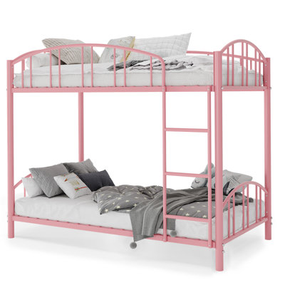 Metal Bunk Bed Twin Over Twin, Heavy Duty Bunkbeds Frame with Arched Guardrail and Safety Ladder, Sturdy Steel Bed for Kids Boys Girls, Space-Saving, No Box Spring Needed