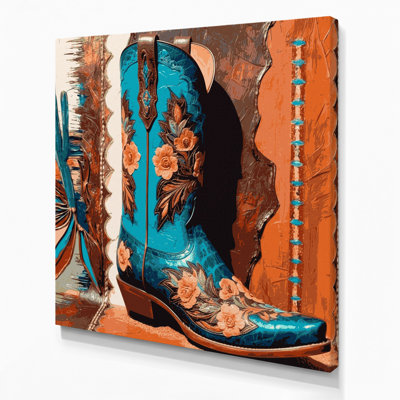 Southwestern Cowboy Cowboy Boot Print 62 Brown Canvas Wall Art