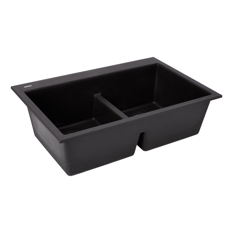Algren 33" L Double Basin Undermount Kitchen Sink, Midnight Black