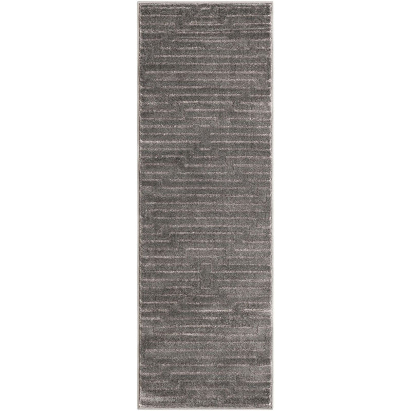 Tapis contemporain gris et argenté Omotayo, Tapis de couloir 2 pi x 6 pi 1 po