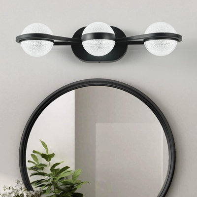 Luminaire de salle de bain pour salle de bain, abat-jour en acrylique à trois ampoules DEL couleur sable et cristal, luminaire mural, convenant au miroir de meuble-lavabo (noir)