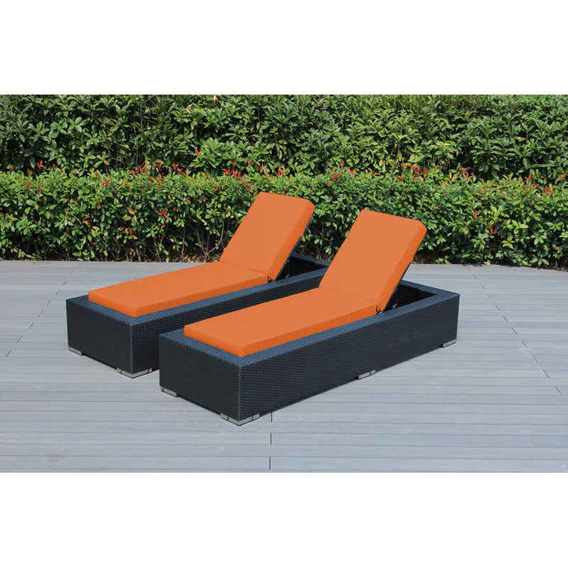 Chaise longue d'extérieur en osier Billyjo - sans assemblage, Toile Sunbrella® toscan, Noir