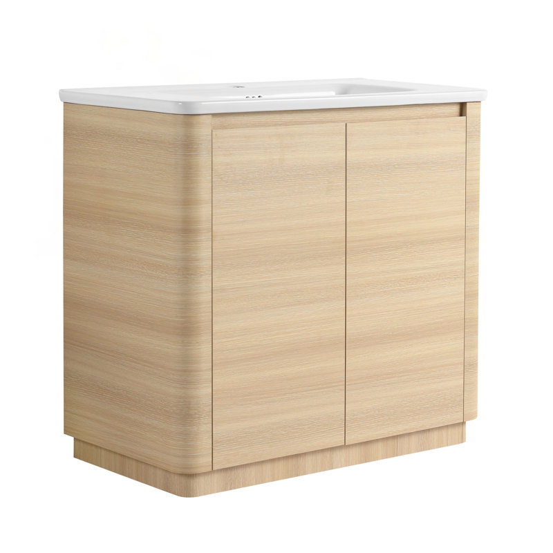 Meuble-lavabo autoportant de 36 pouces avec lavabo en céramique blanche et portes à fermeture en douceur, fabrication en contreplaqué durable