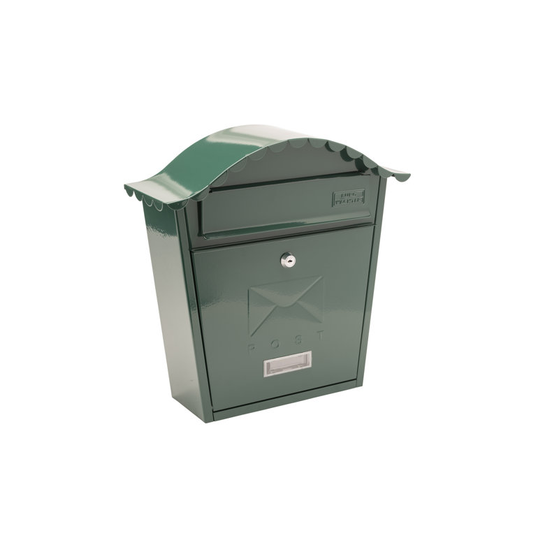 Classic Wall Mounted Galvanised Steel Lockable Weatherproof Post Box - 36x37x13cm, Green
