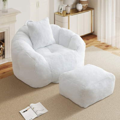 ESGiant Bean Bag Chair,Lounge Chair Floor Lazy Sofa Bed with Ottoman & Pillow,White