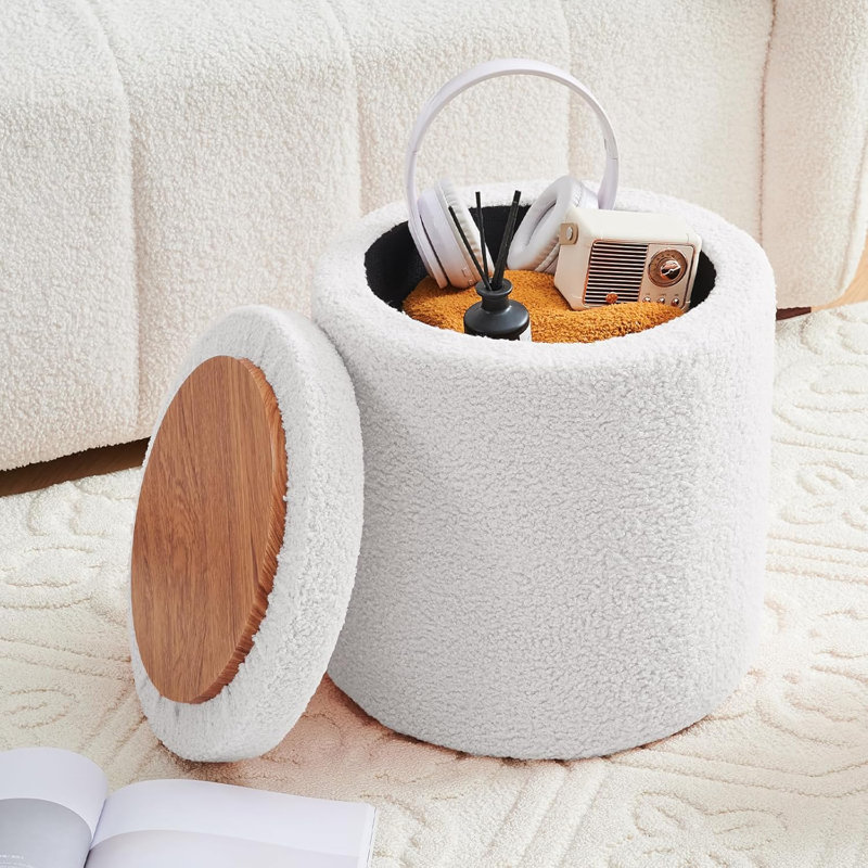 Upholstered Pouf, White