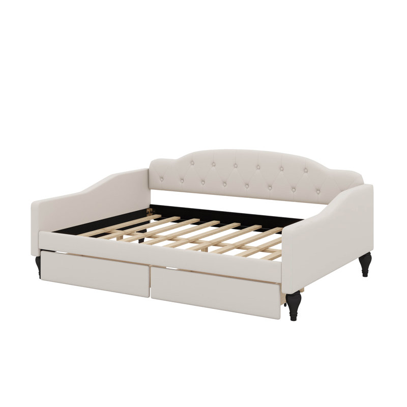 Full Size Upholstered Tufted Daybed With Drawers