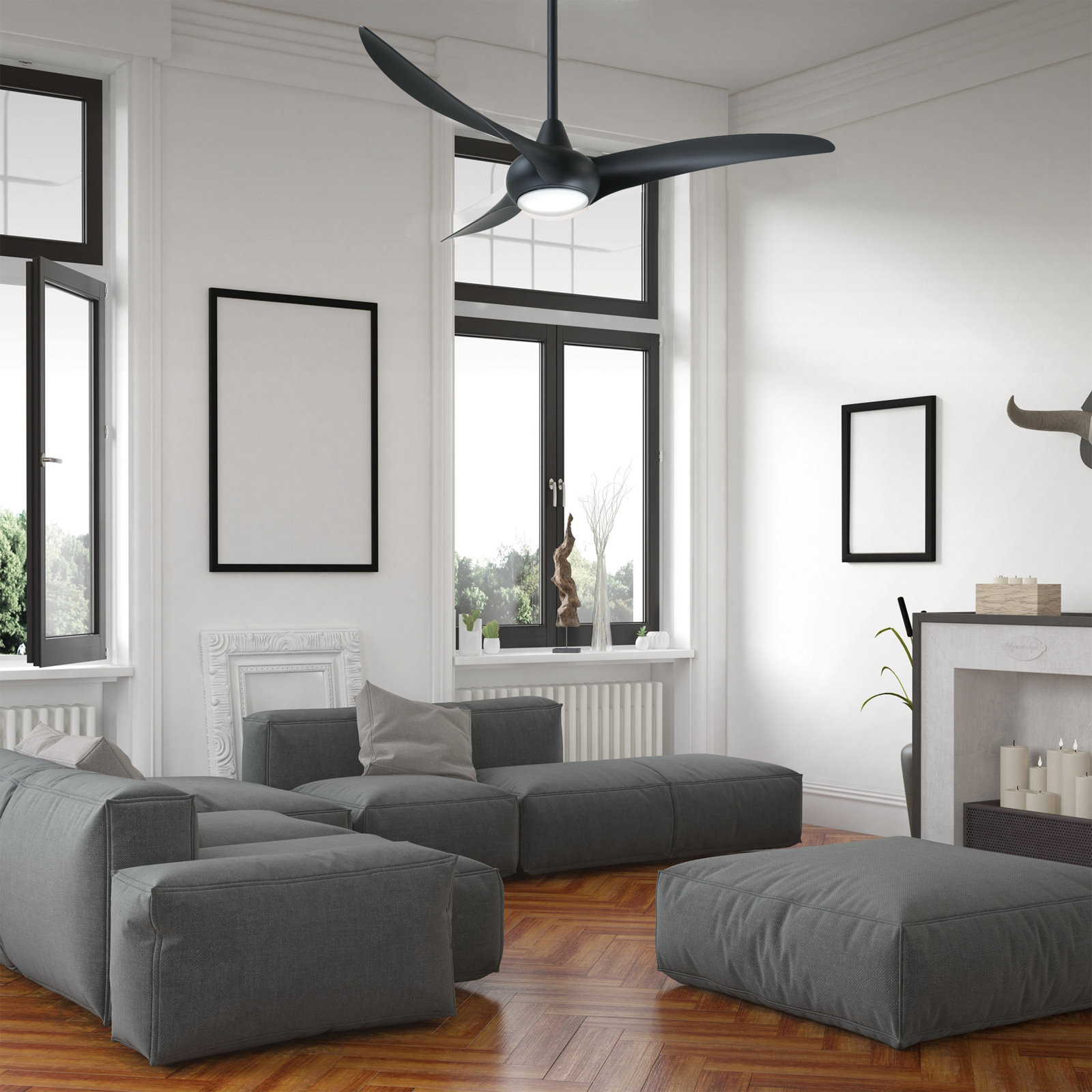 52" Wave 3 - Blade LED Propeller Ceiling Fan with Remote Control and Light Kit Included, Coal