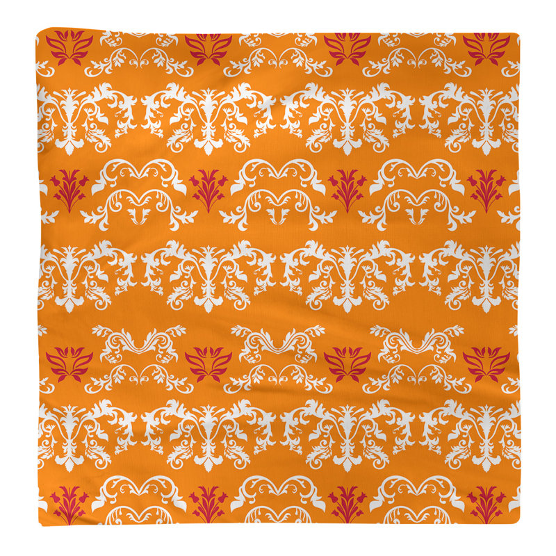 Damask Square Napkin, White/Orange/Red, Polyester, 10" W x 10" L