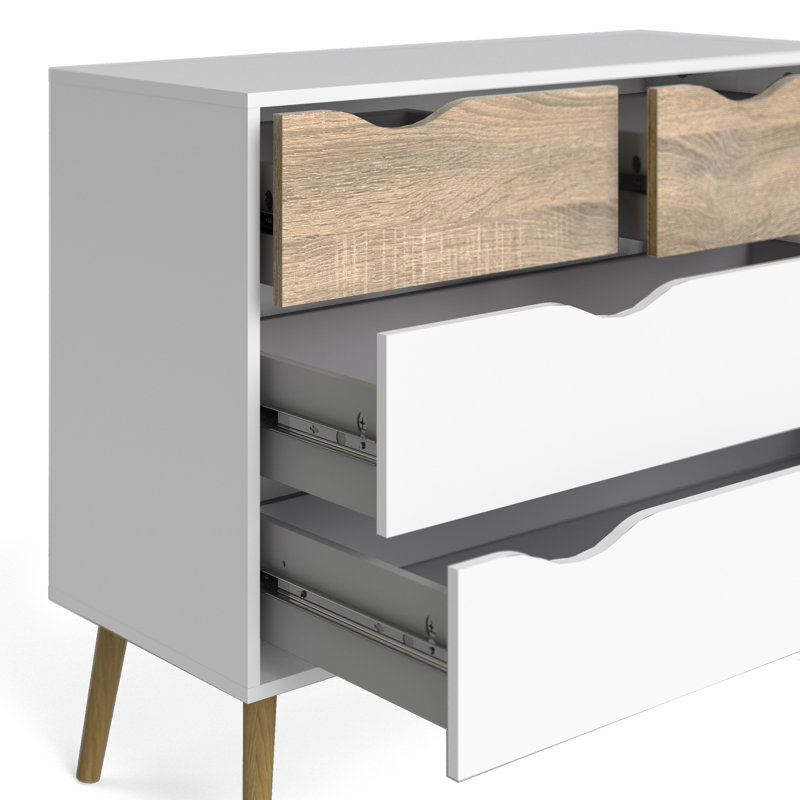 Palomo Chest Of Drawers With Four Drawers, Measures 98 X 81 X 39 Cm, White/Brown