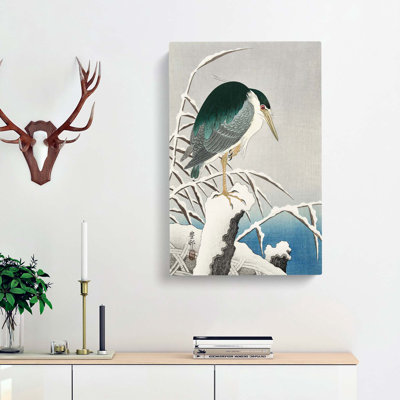 A Heron in the Snow by Ohara Koson - Wrapped Canvas