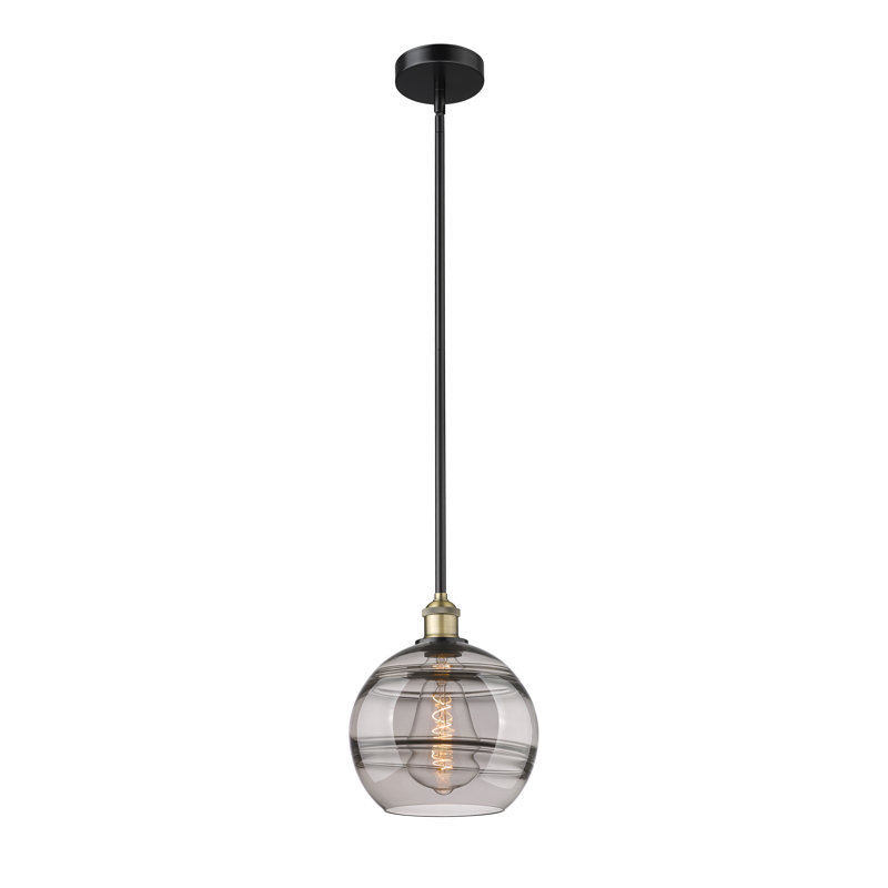 Mini-luminaire suspendu avec tige 6 po Edison Bienes-616-G556, H 11,13 po x l 10 po x P 10 po, Gris fumée clair