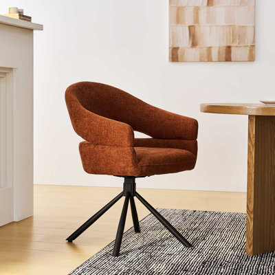 Single Swivel Dining Chair, Fabric Accent Armchair With 360° Base Upholstered Occasional Chair