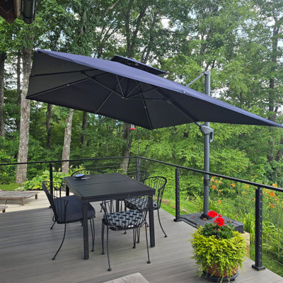 10' Square Square Double Top Cantilever TiltIng Umbrella With Base And 360°Rotation,Navy