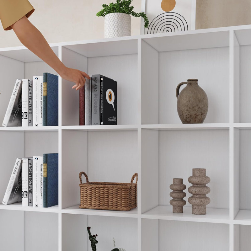 Latitude Run® Bookcase, Cube Open Storage Organizer Display Bookshelf, Ivory White, 35.1" H x 46.6" W x 11.8" D