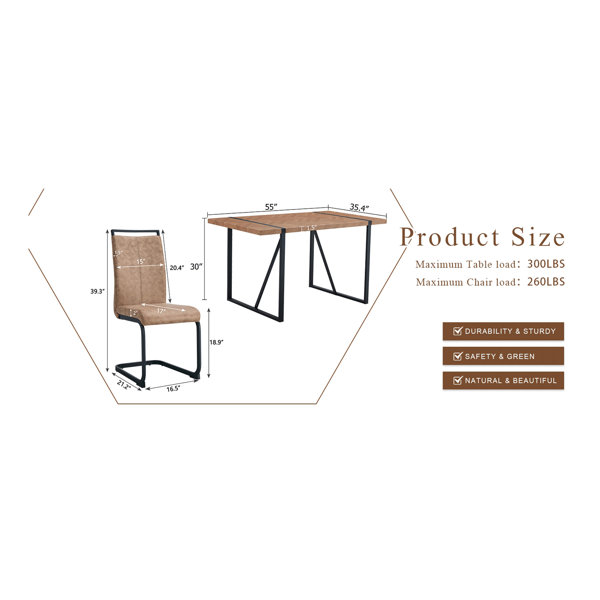 17 Stories Table and chair set.A retro rectangular dining table with a ...