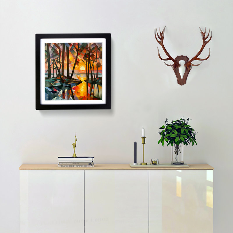 Sunrise Cubism No.2 - Framed Print, Black