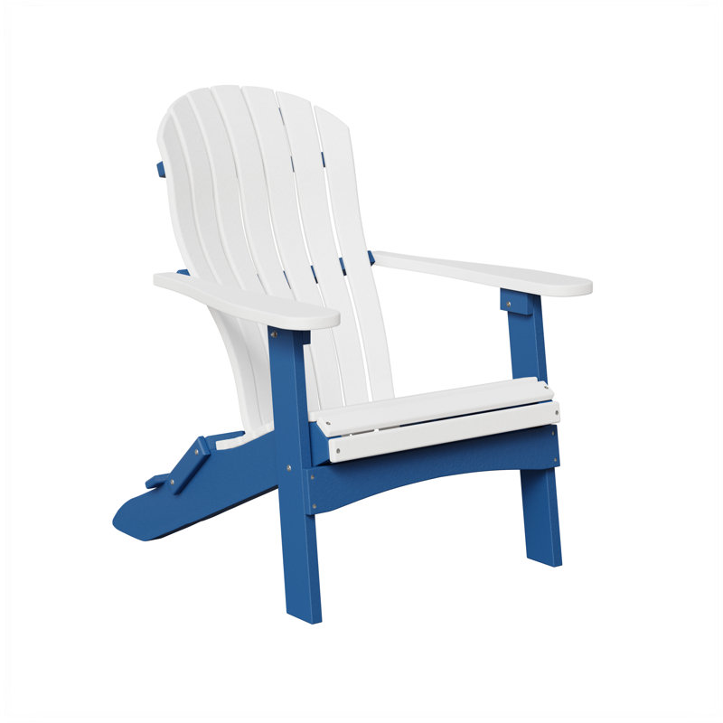 Berlin Gardens Contour Folding Adirondack Chair, White with Pacific Blue