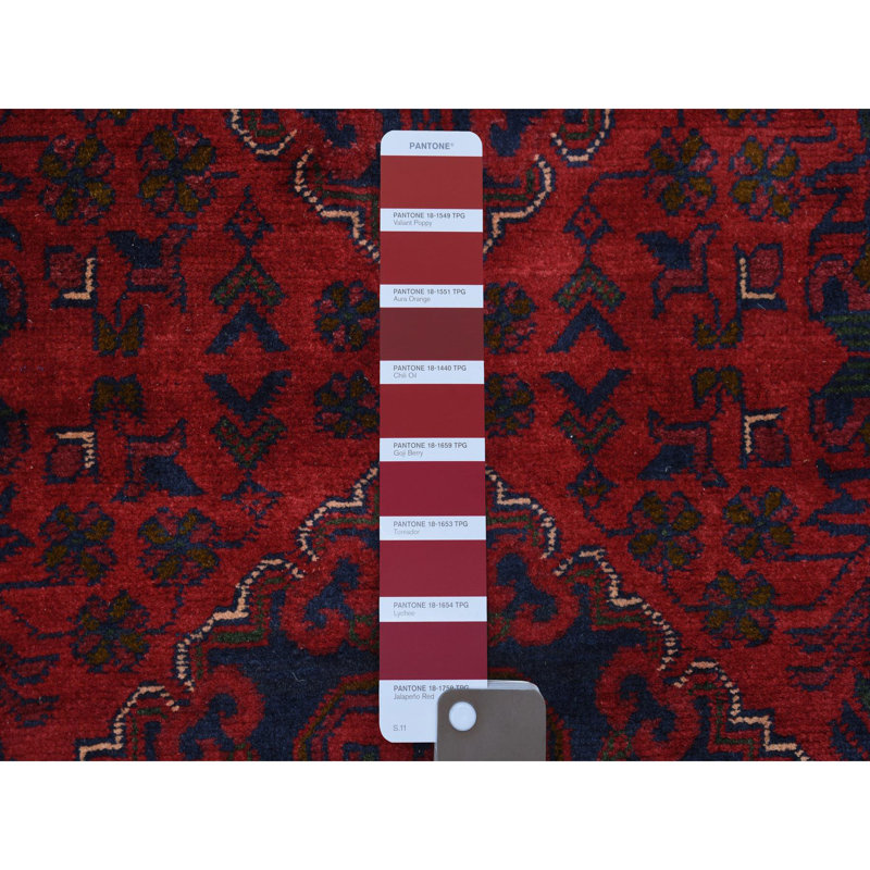 Tapis de couloir afghan rouge foncé profond en laine douce Khamyab B505F66EF357408F9457381C34E5AD1B