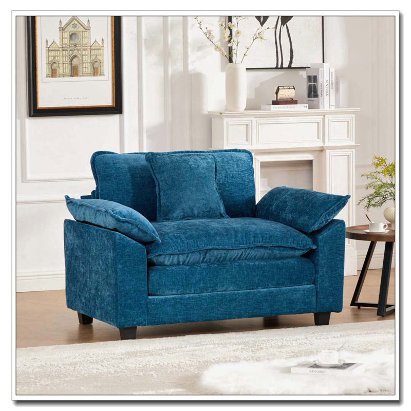 Fauteuil chenille en tissu, coussin d'assise rembourré à double couche, Bleu