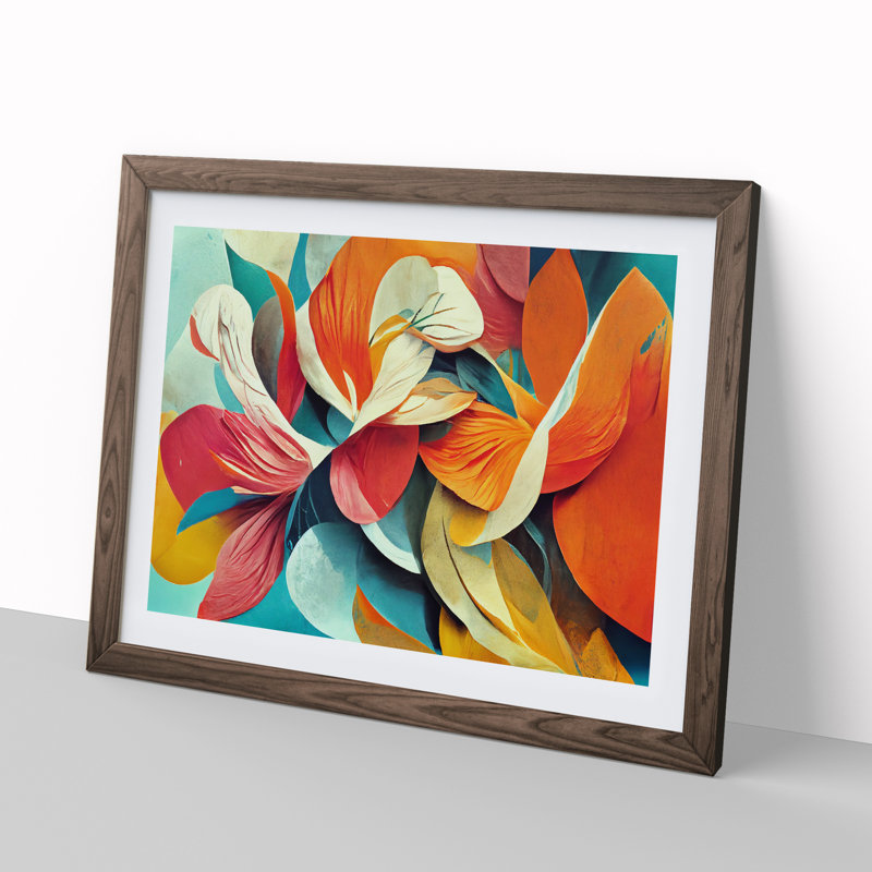 Floral - Single Picture Frame Print, 46cm H x 64cm W x 2cm D, Walnut