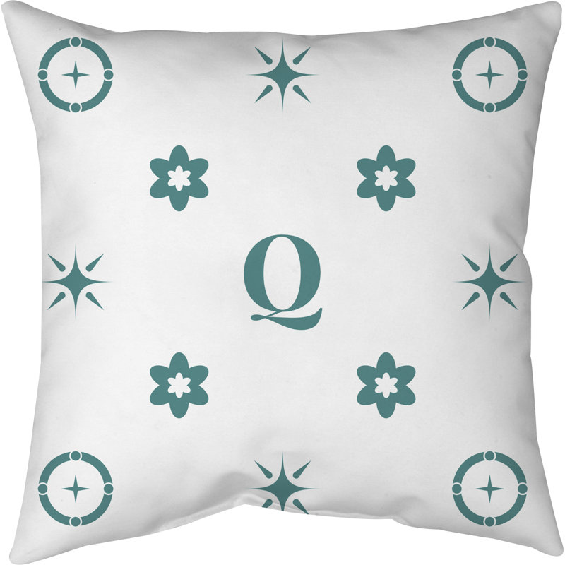 Coussin en polyester Spun, Blanc / vert / bleu sarcelle, Oui
