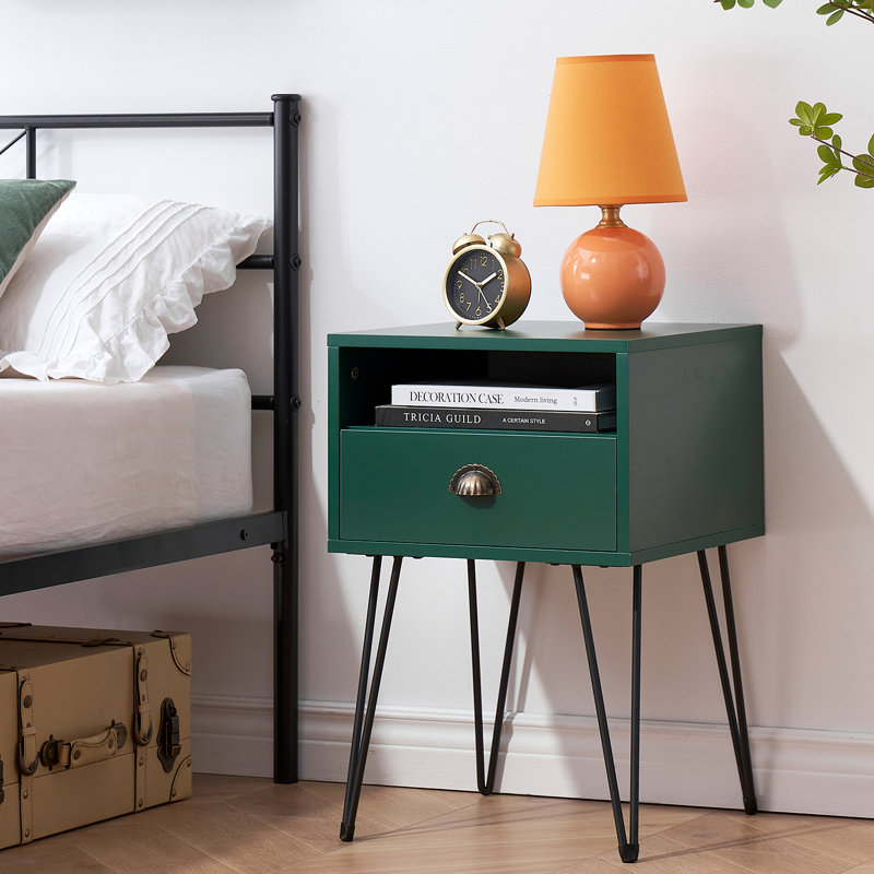 Kempst 23.7" H 1-Drawer Iron Nightstand , Green