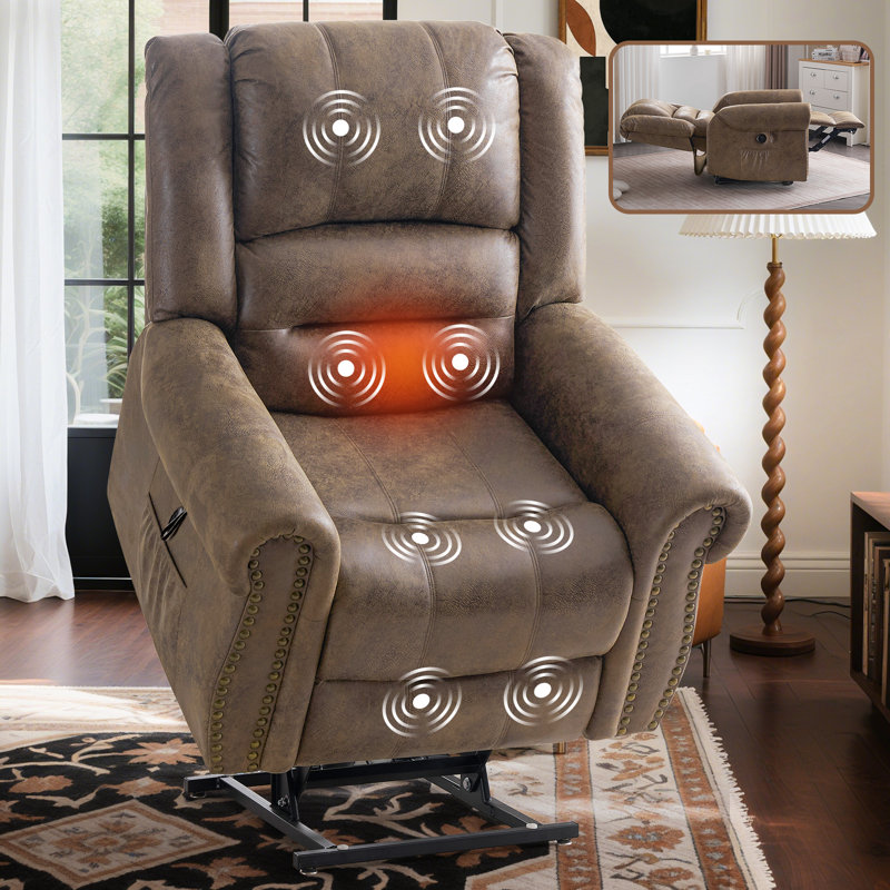 Dual Motor Power Lift Recliner Chair, Lay Flat In 70.47" Length, 40" Extra Wide Lift Chair, Bronze