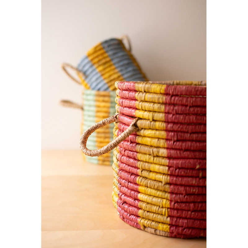 Kalalou Set of 3 Seagrass Baskets with Multi-Colored Stripes