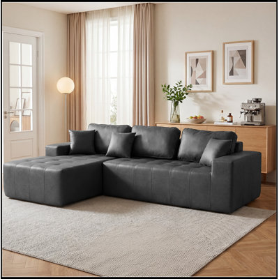 Canapé modulaire en similicuir avec méridienne et dossier moelleux