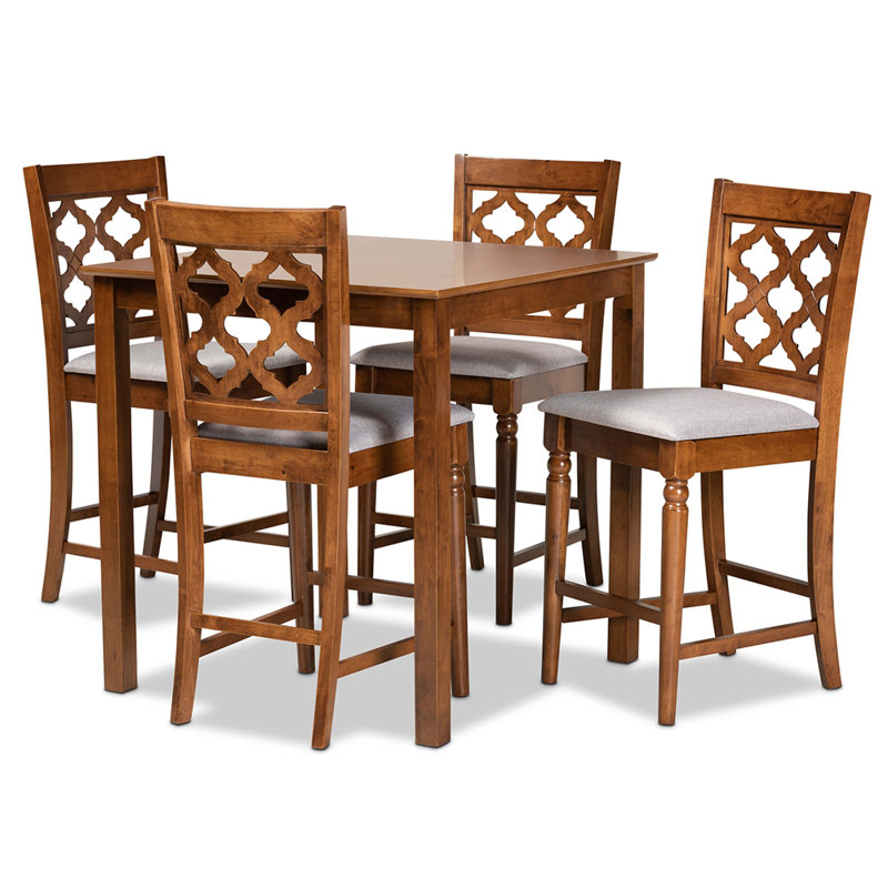 Lockerbie 5-Pc Dining Set in Grey Fabric and Walnut Brown Finish, 42.5'' H X 18.7'' W X 20.7'' D, Walnut Brown
