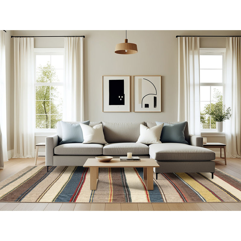 Tapis beige/gris/rouge contemporain, Rectangle 6 pi x 9 pi