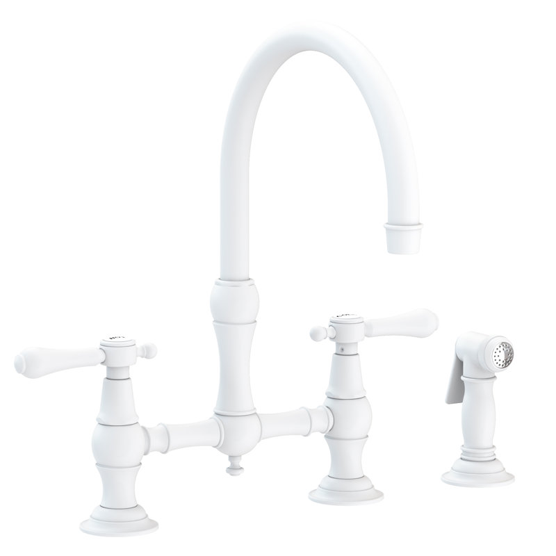 Chesterfield Kitchen Bridge Faucet with Side Spray, Matte White