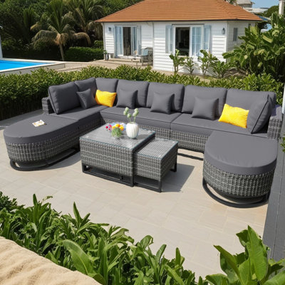 Ensemble de canapé d'extérieur en osier 7 pièces, ensemble de canapé modulaire sans rotin pour la conservation, ensembles de meubles de patio avec table basse et coussins pour le jardin et la terrasse